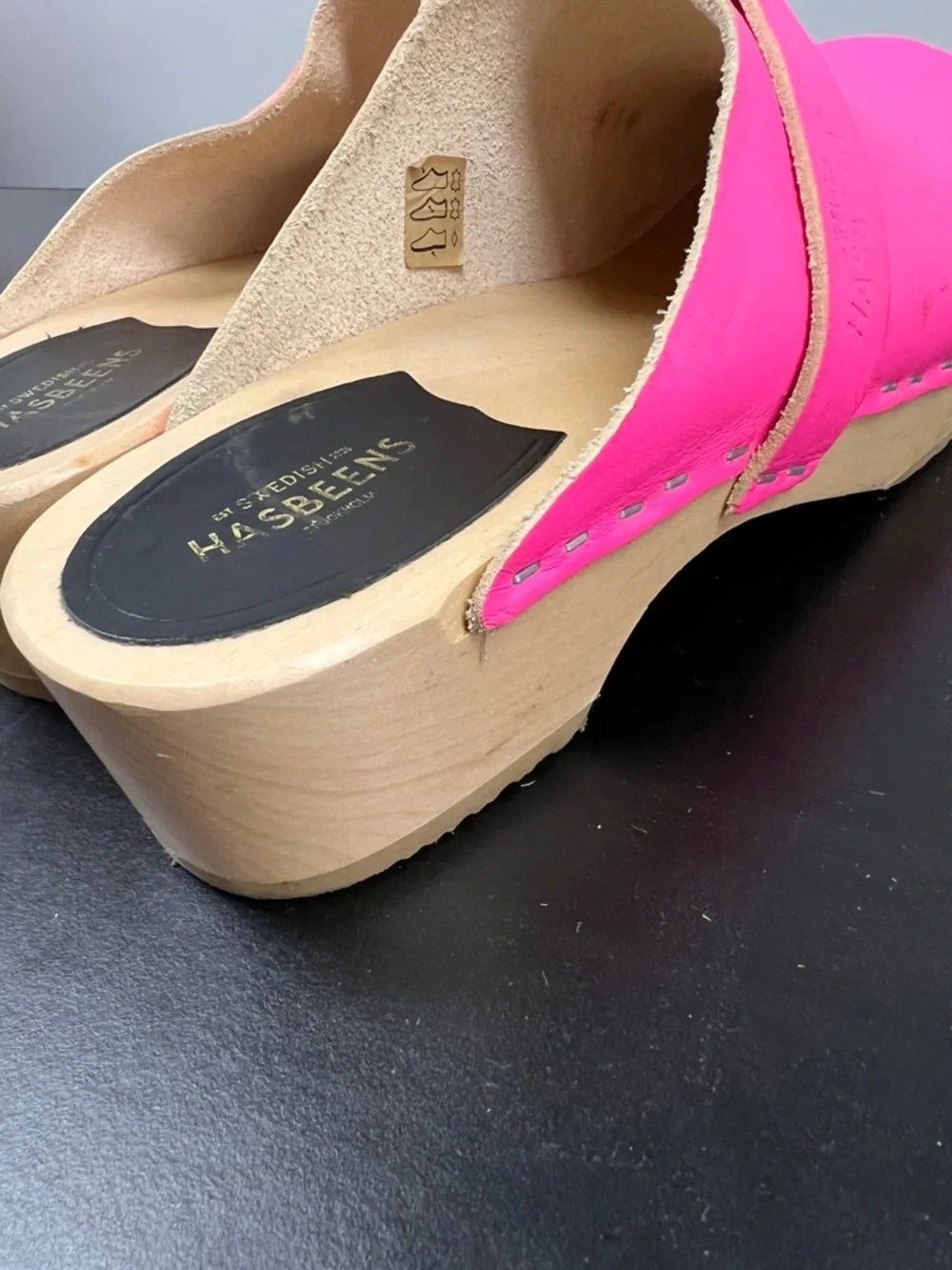 Swedish Hasbeens Pink Leather Clogs Mule Slip-On EU 40 / 9, 9.5 - Picture 4 of 5